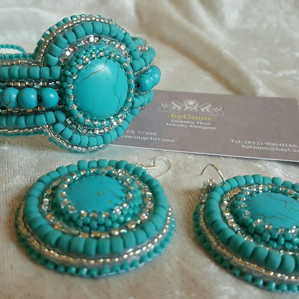 Embroidery jewelry set, bracelet with earrings