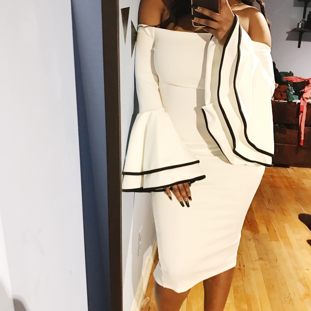 Boohoo Bardot flared sleeve midi dress