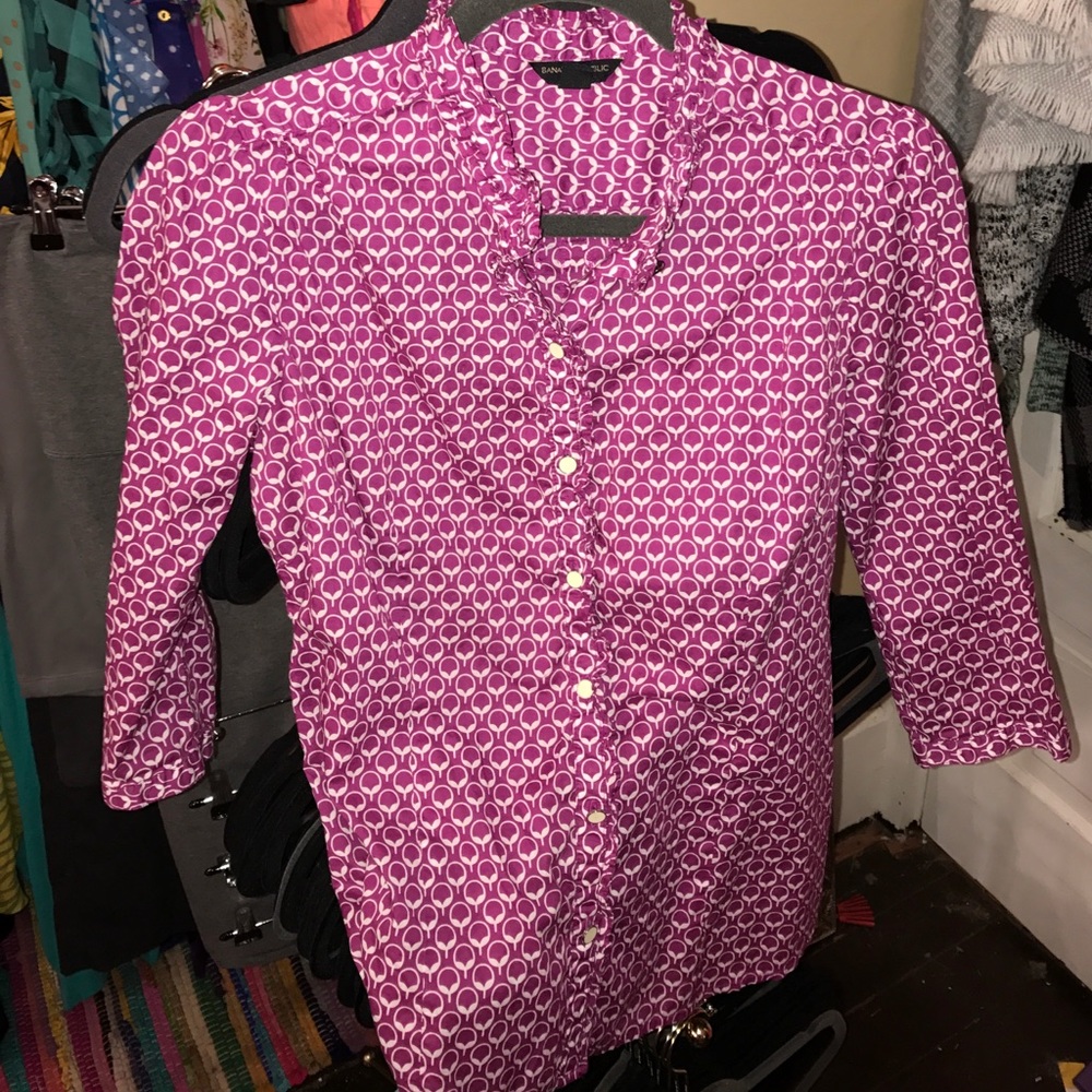 Banana Republic Magenta Printed Cotton Blouse (M)