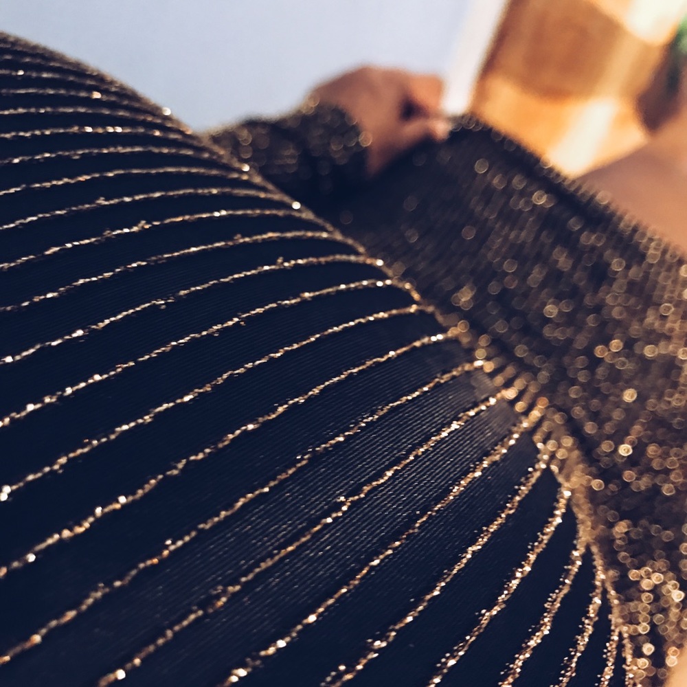 Gold lurex mock neck dress