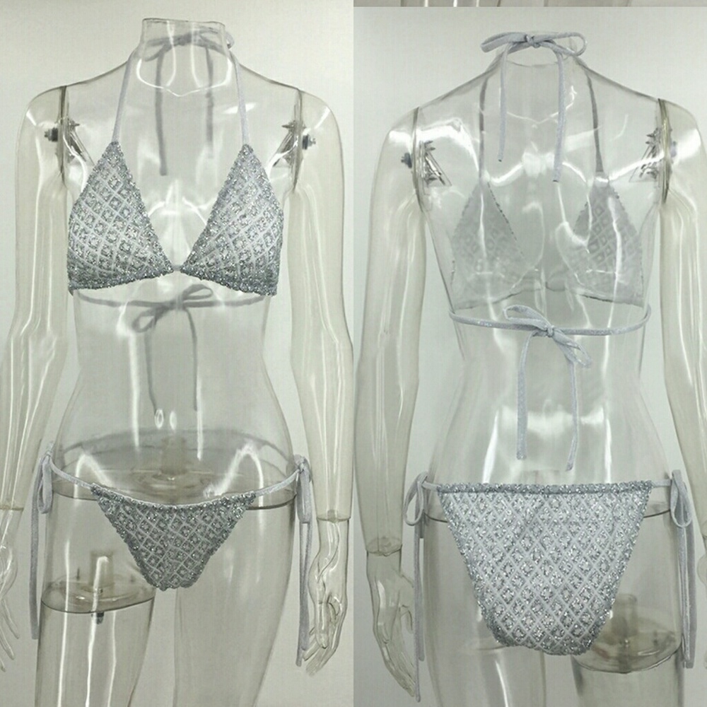 🚨Last Small!🚨Silver Sequins Triangle Bikini Set - Picture 2 of 4