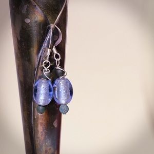Handmade 🦄 Blue Silver Black Glass Bead Earrings