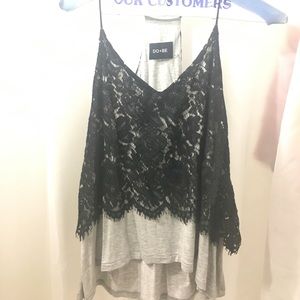 Small gray racer back tank with black lace cover