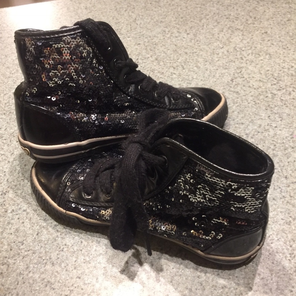 Girls TCP Black Sequin Hi-Top Sneakers Size 13