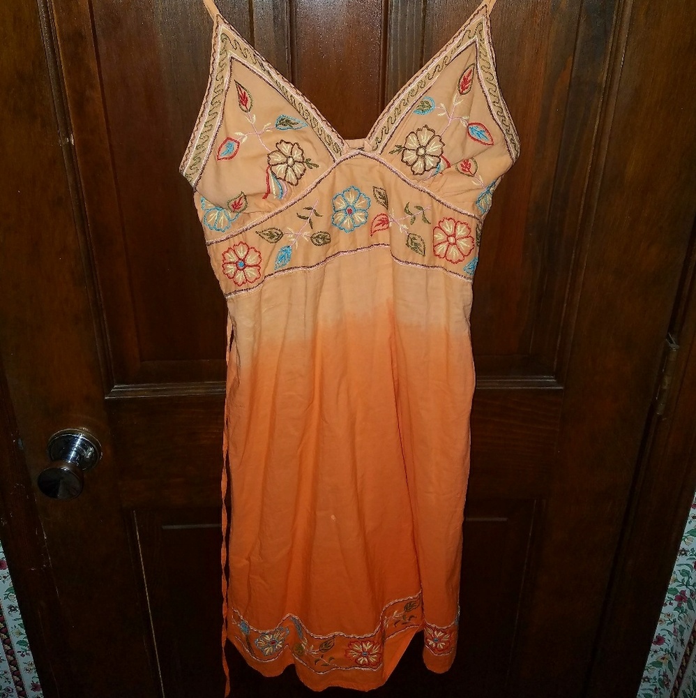 Embroidered Orange Ombre Sun Dress