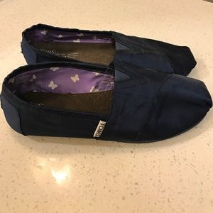 Midnight Blue Silk Toms slip-ons