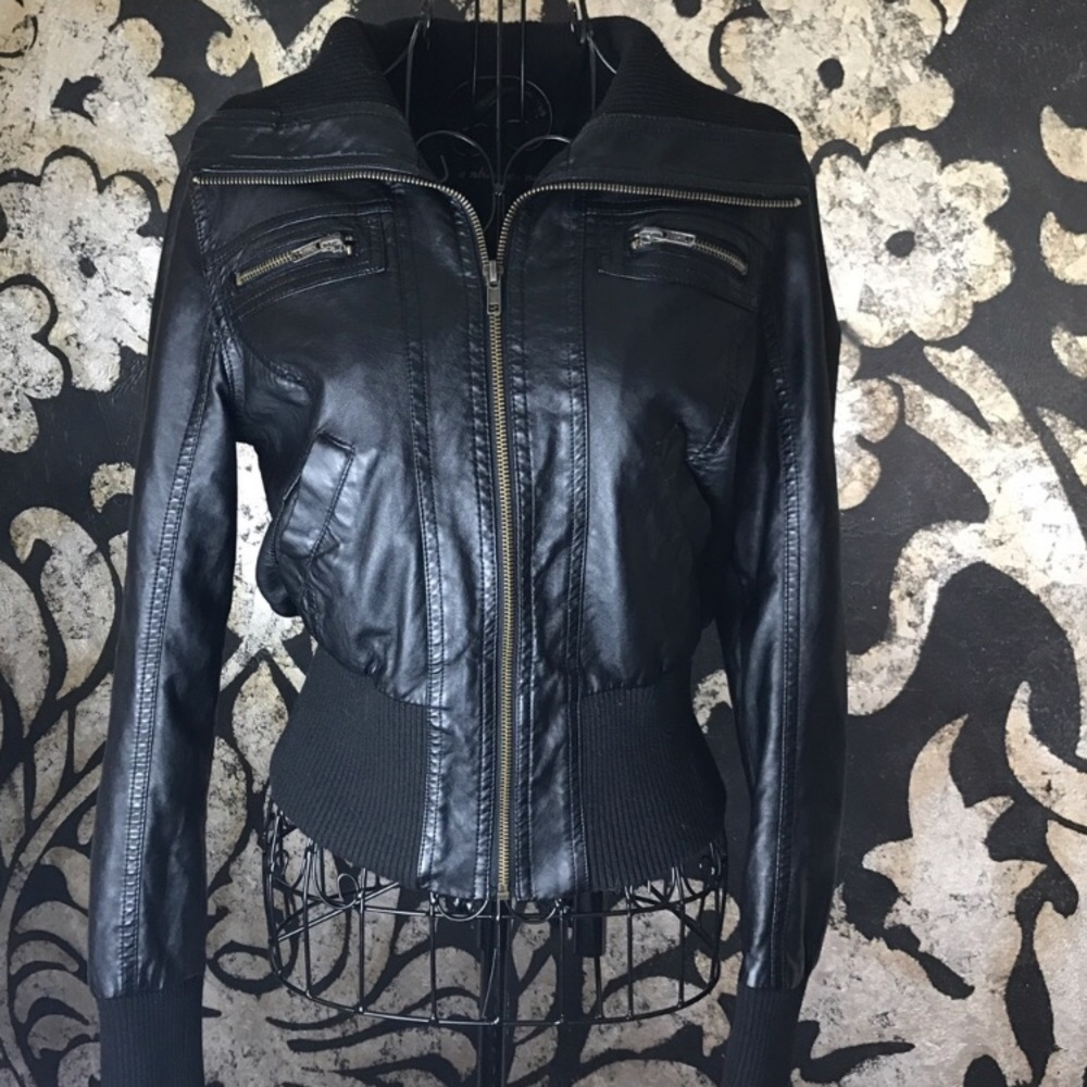 Faux leather moto jacket