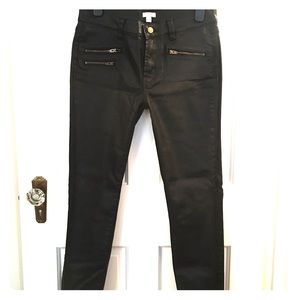 J. Crew black shiny skinny jeans