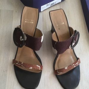 Stuart Weizman linen and leather wedges Size 10
