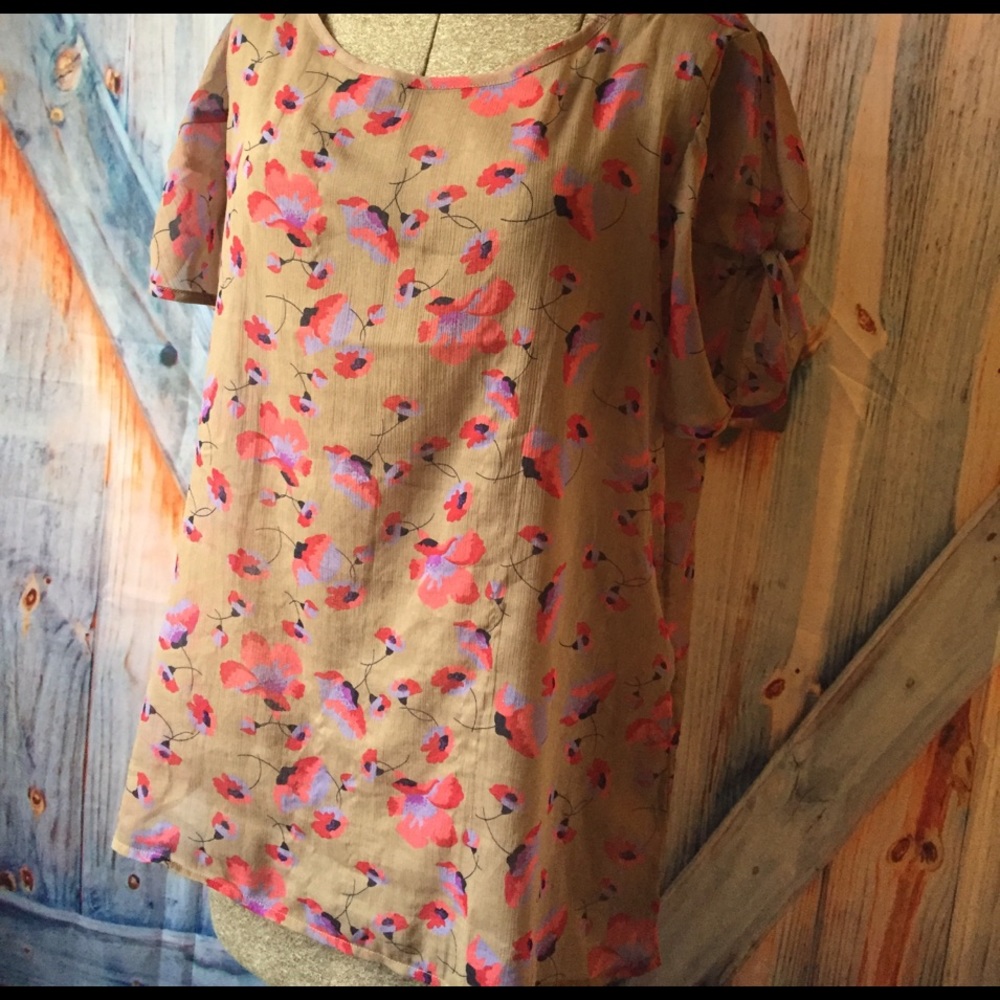 Old Navy Cap Sleeve Sheer Poppy Pattern Blouse