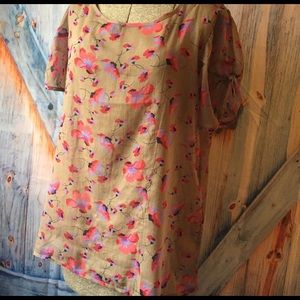 Old Navy Cap Sleeve Sheer Poppy Pattern Blouse