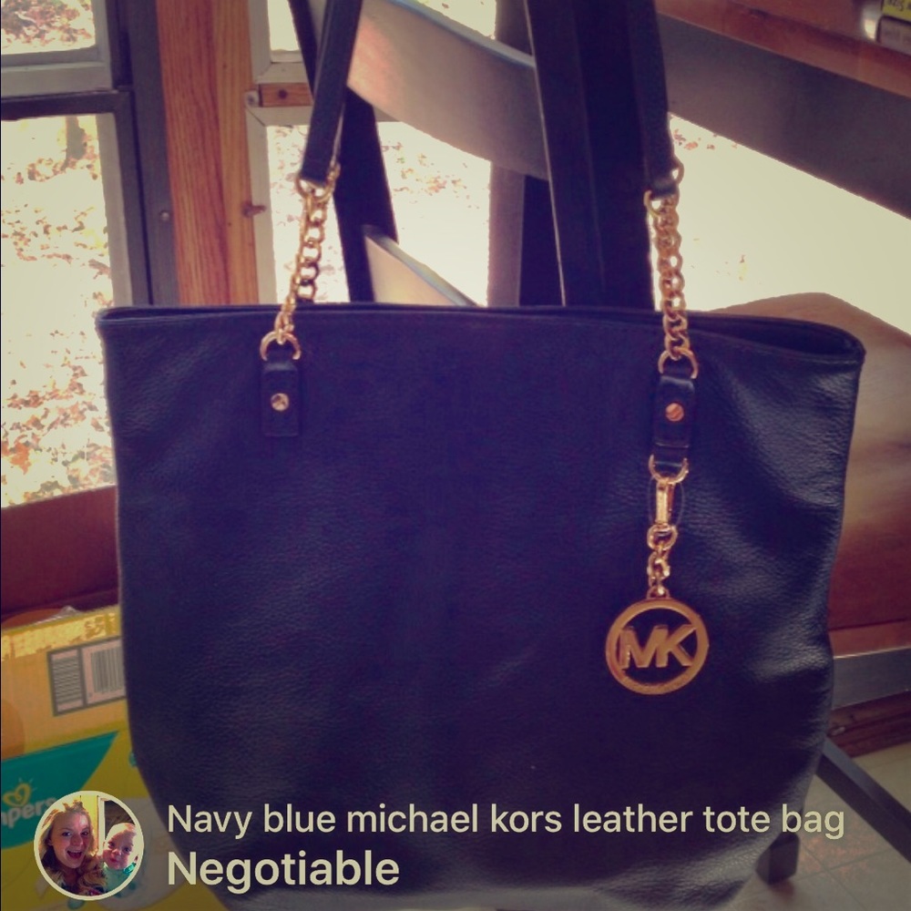 Navy Michael Kors leather Tote