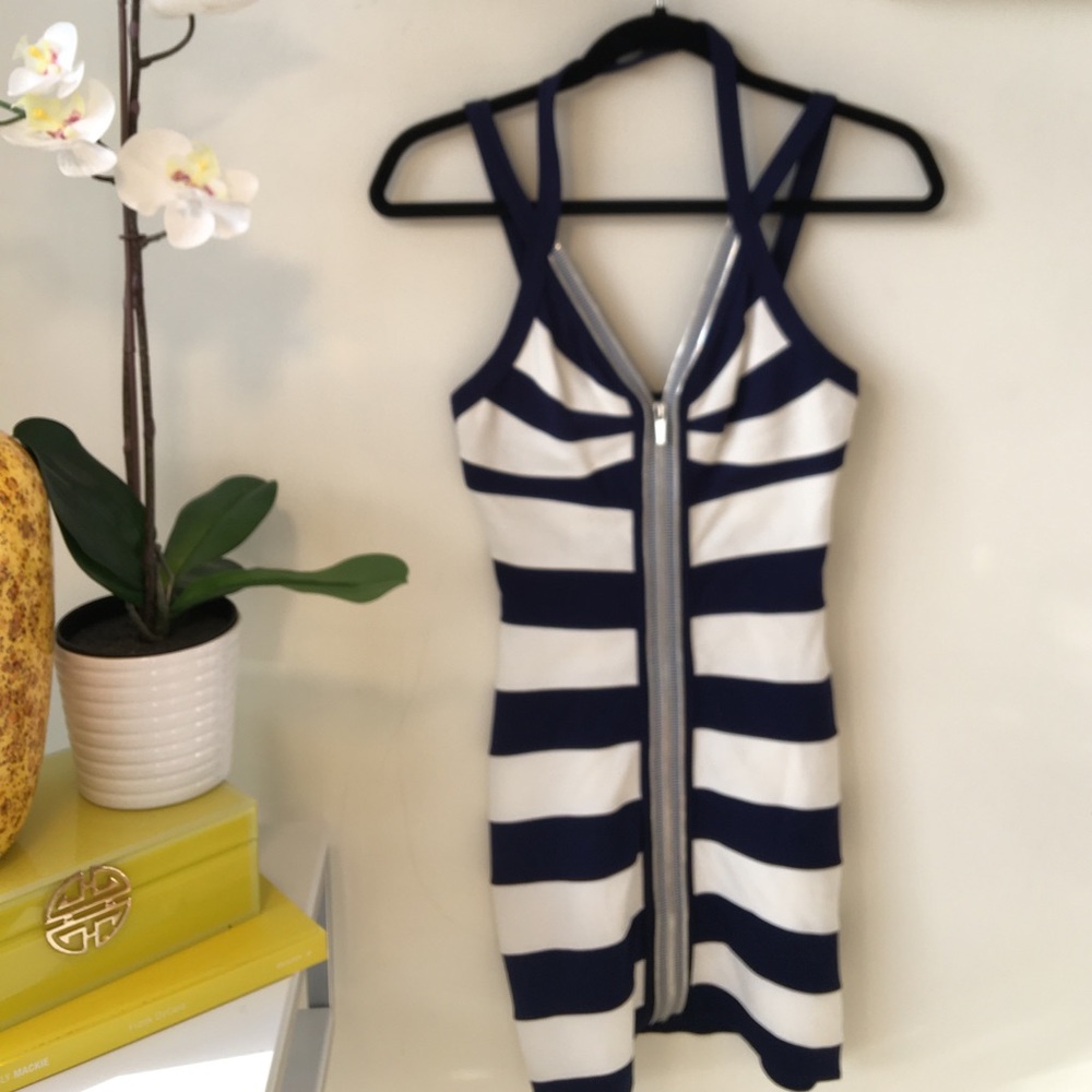 Navy and white striped dress