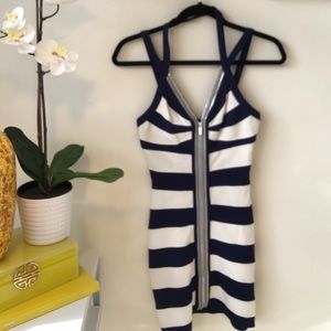 Navy and white striped dress