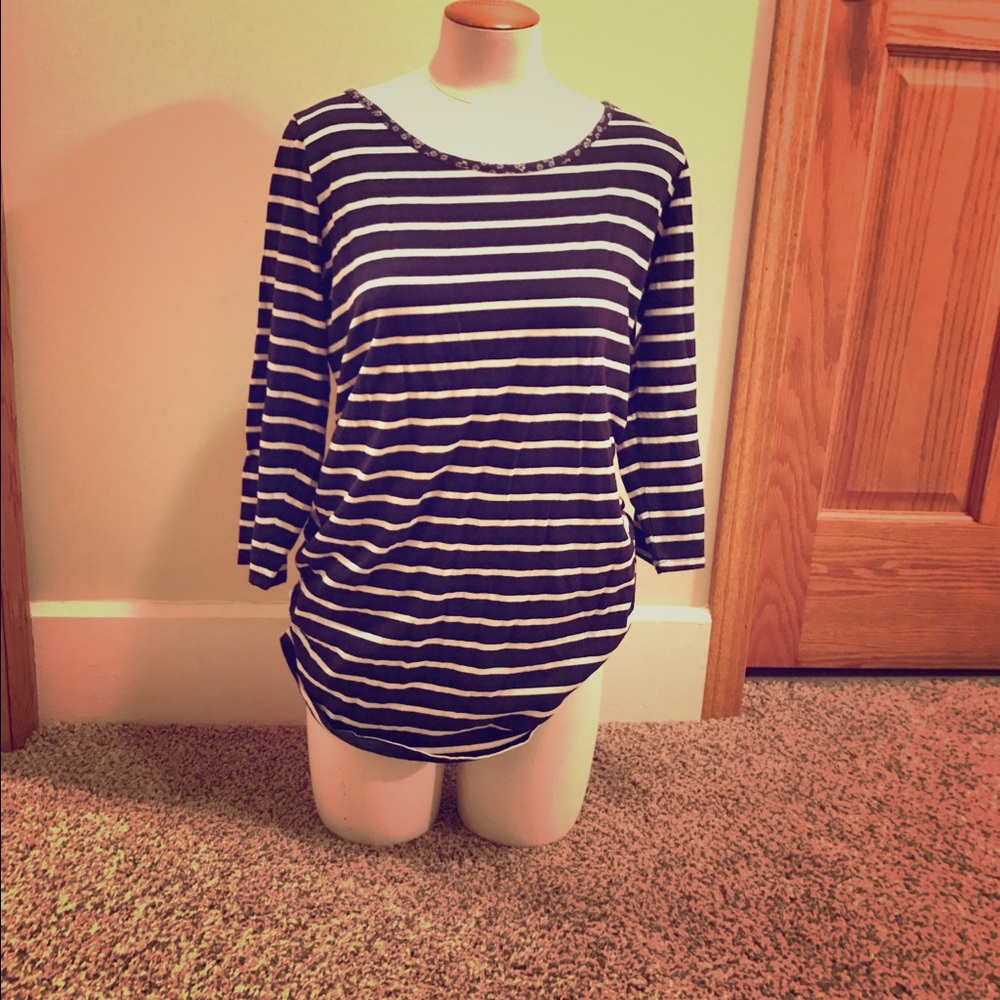 Navy blue and white striped top