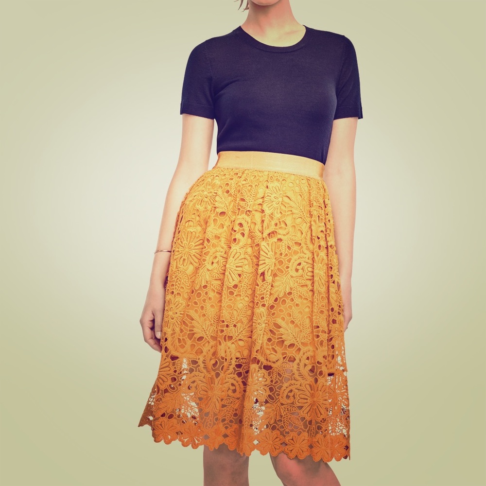 Ann Taylor Yellow Floral Lace Skirt