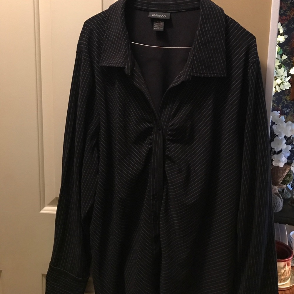 Black button up pin striped blouse