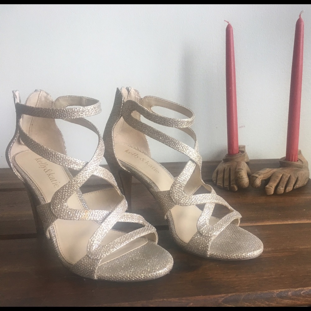 Gold sparkle heels, Size 6