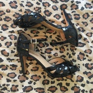 Black leather high heels