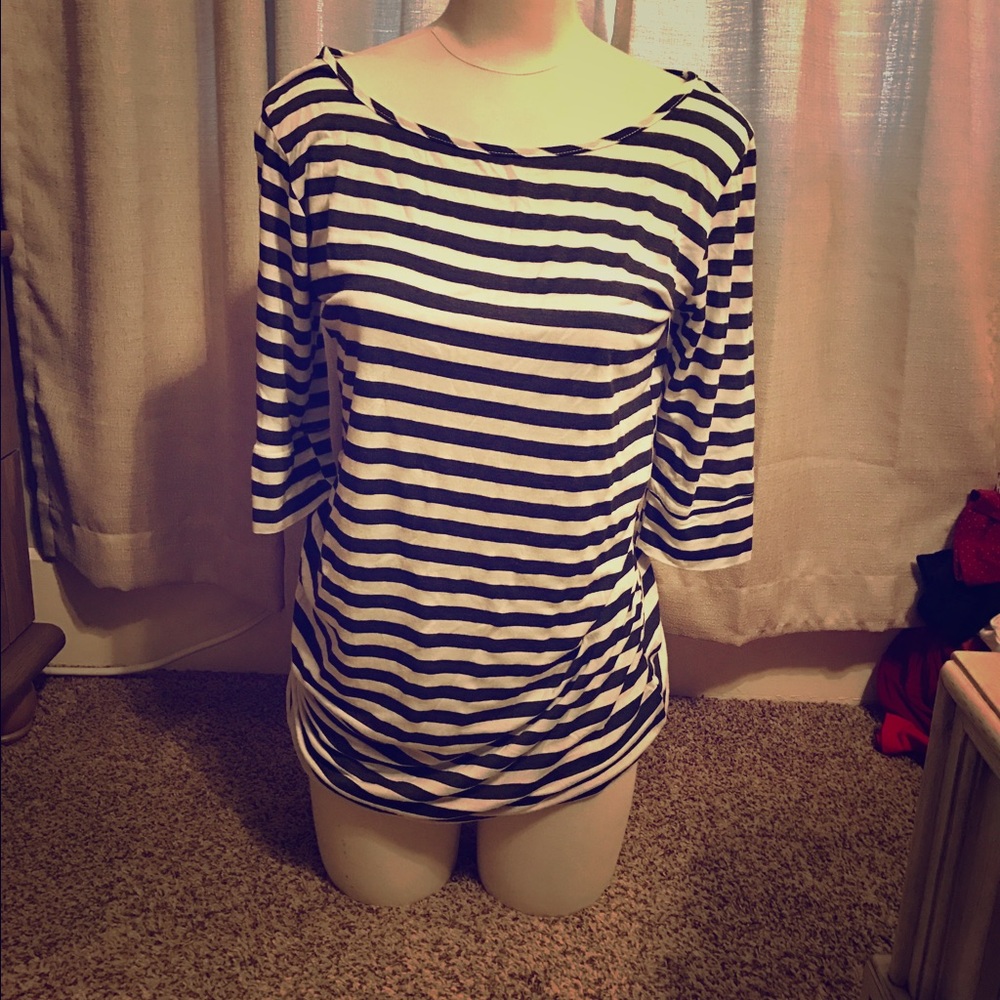 Olive green and white striped maternity top