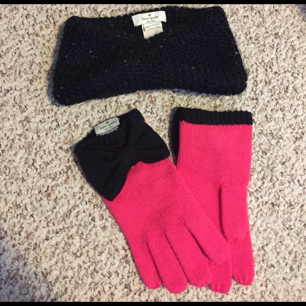 Kate Spade bow gloves and twist headband set