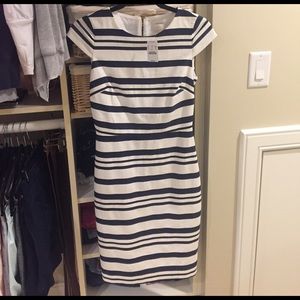 J Crew NWT- Navy striped cap-sleeve dress