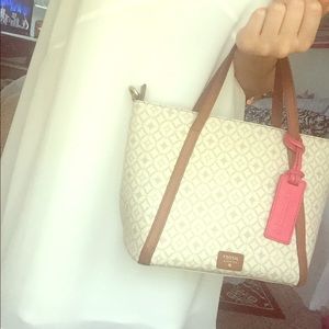 White and Gray with Brown Fossil