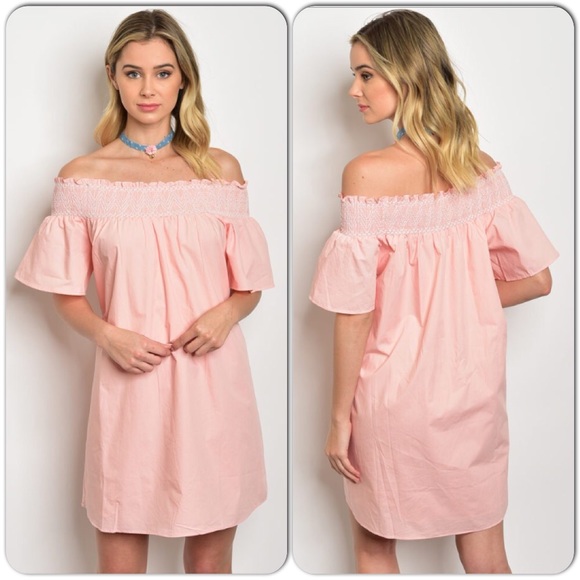 Pink Off The Shoulder Dress-SALE/LAST ONE - Picture 3 of 3