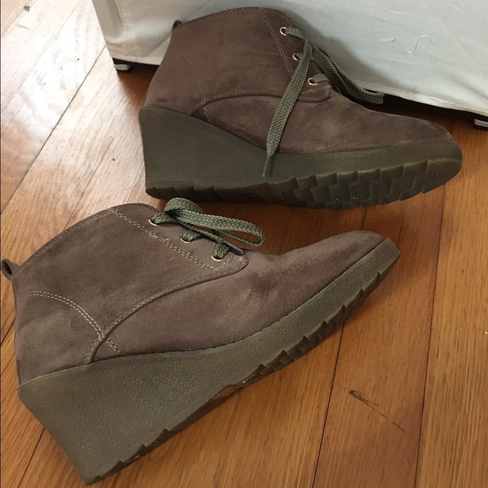 Taupe Suede Oxford Wedges 7.5