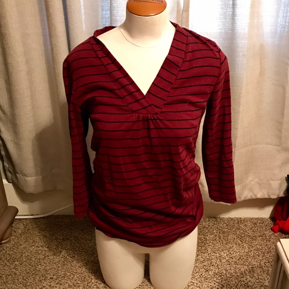 Burgundy and black striped maternity top