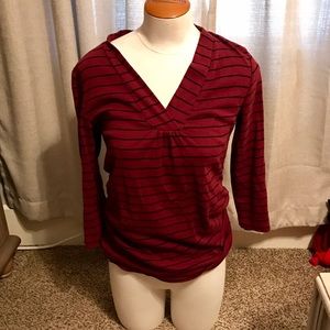 Burgundy and black striped maternity top
