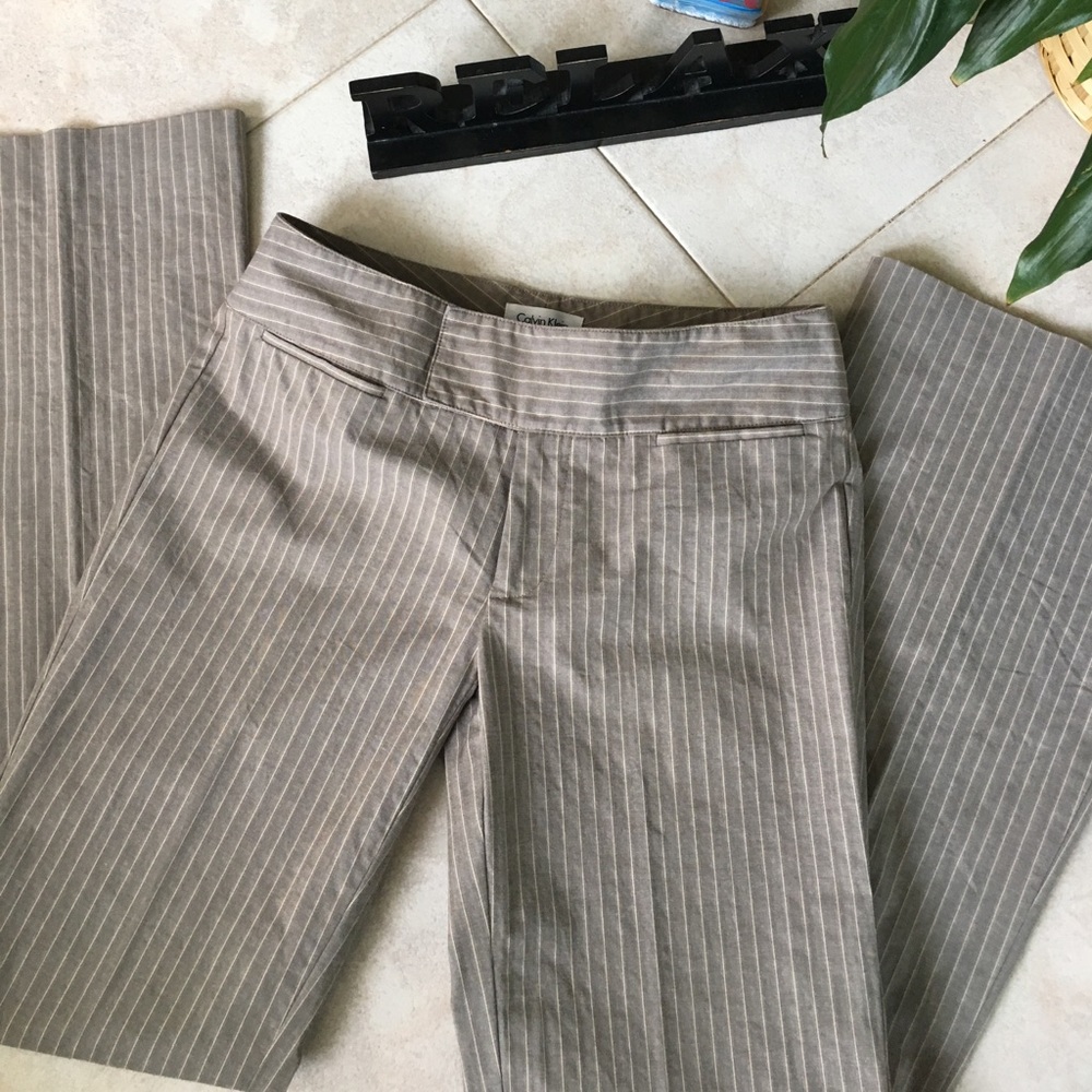 Calvin Klein Brown Pinstriped Dress Pants