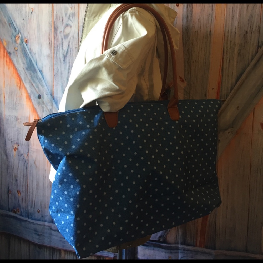 Blue And White Polkadot Overnight Shoulder Bag