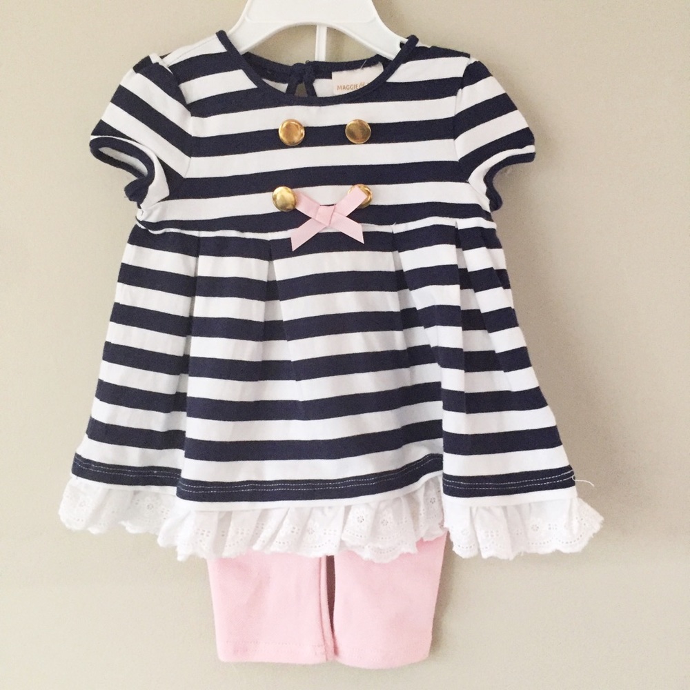 Maggie & Zoe Pink Blue White Nautical Theme Outfit