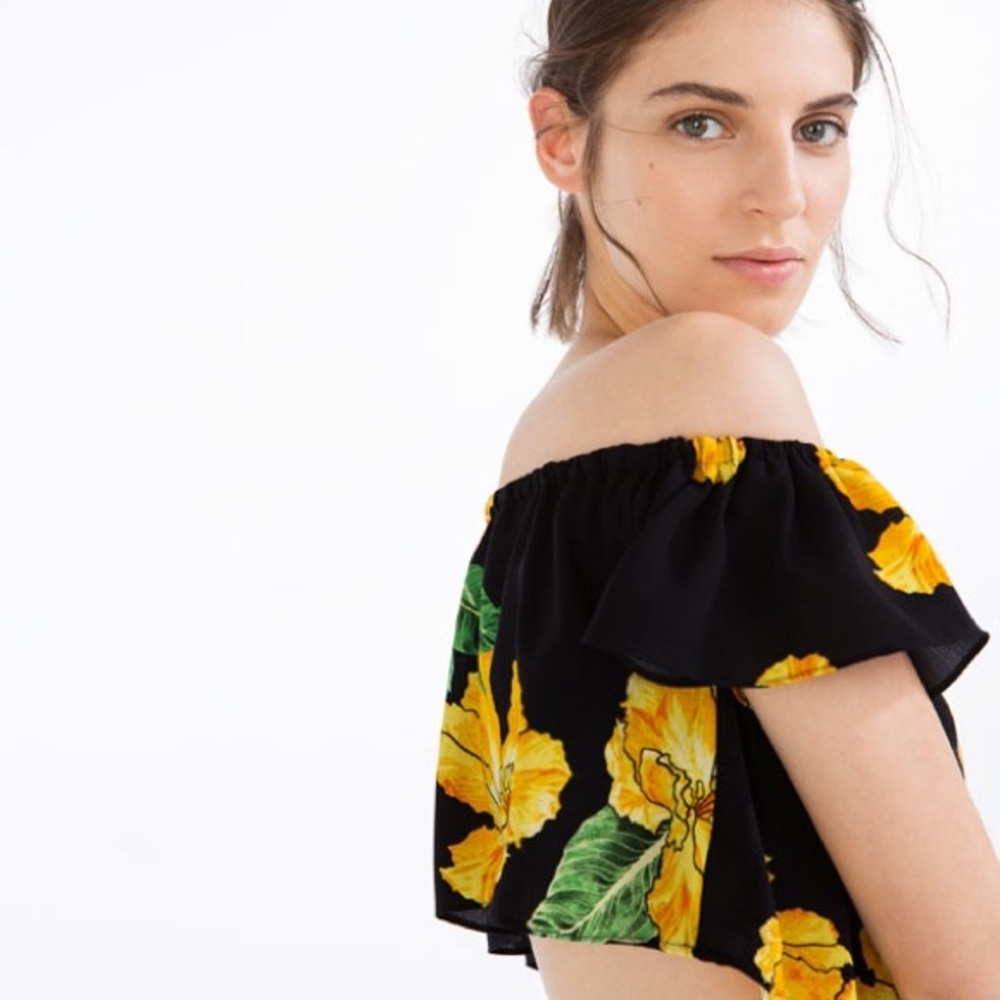 Zara Floral Off-Shoulder Crop Top