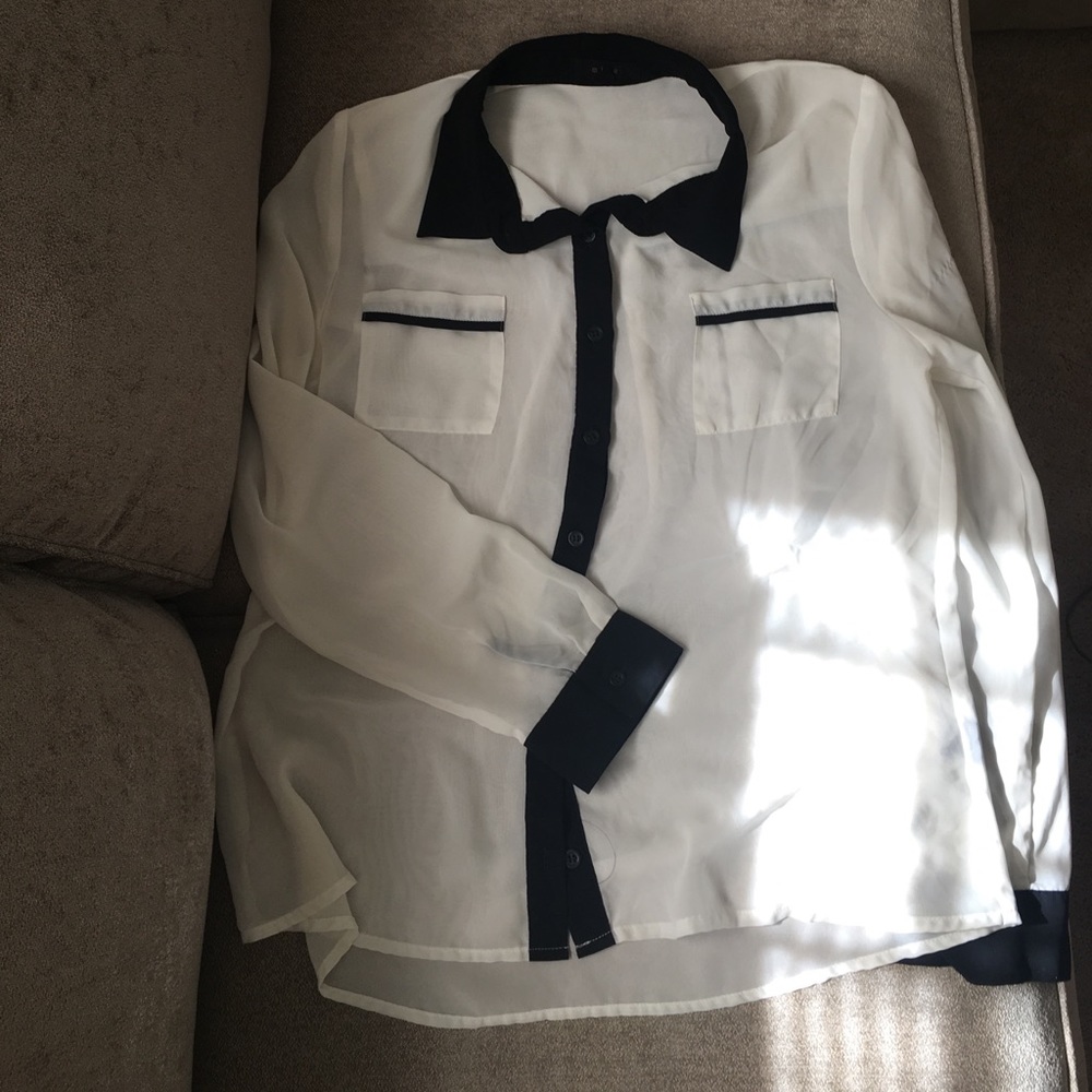 Women's business casual dress shirt.