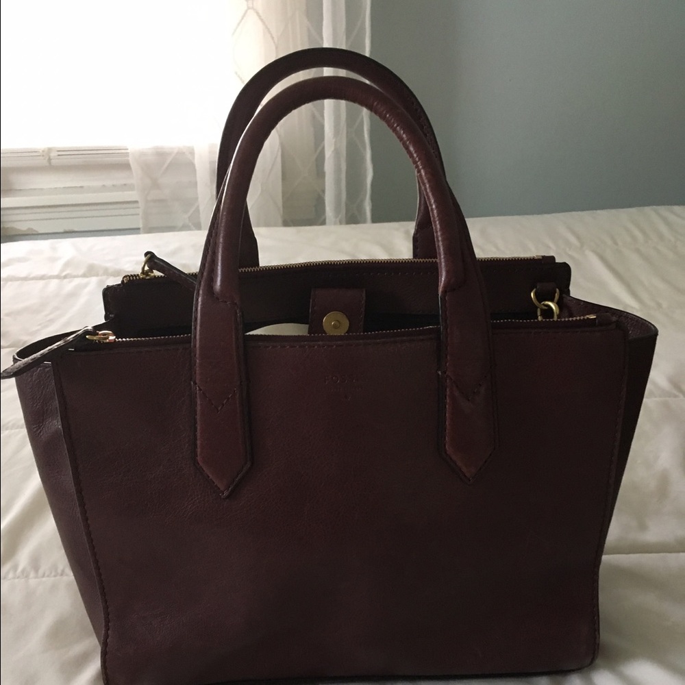 Fossil Leather Tote with Cross Body Strap