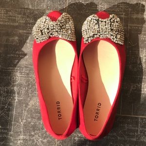 Torrid red flats with sparkle bow