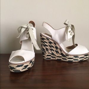 Tory Burch Canvas Platform Wedge Heels