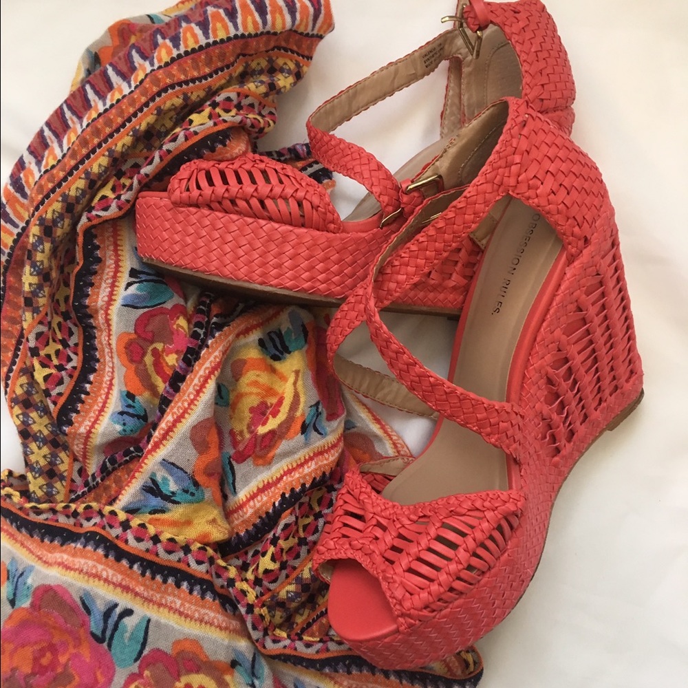 Coral Woven Wedge Sandal