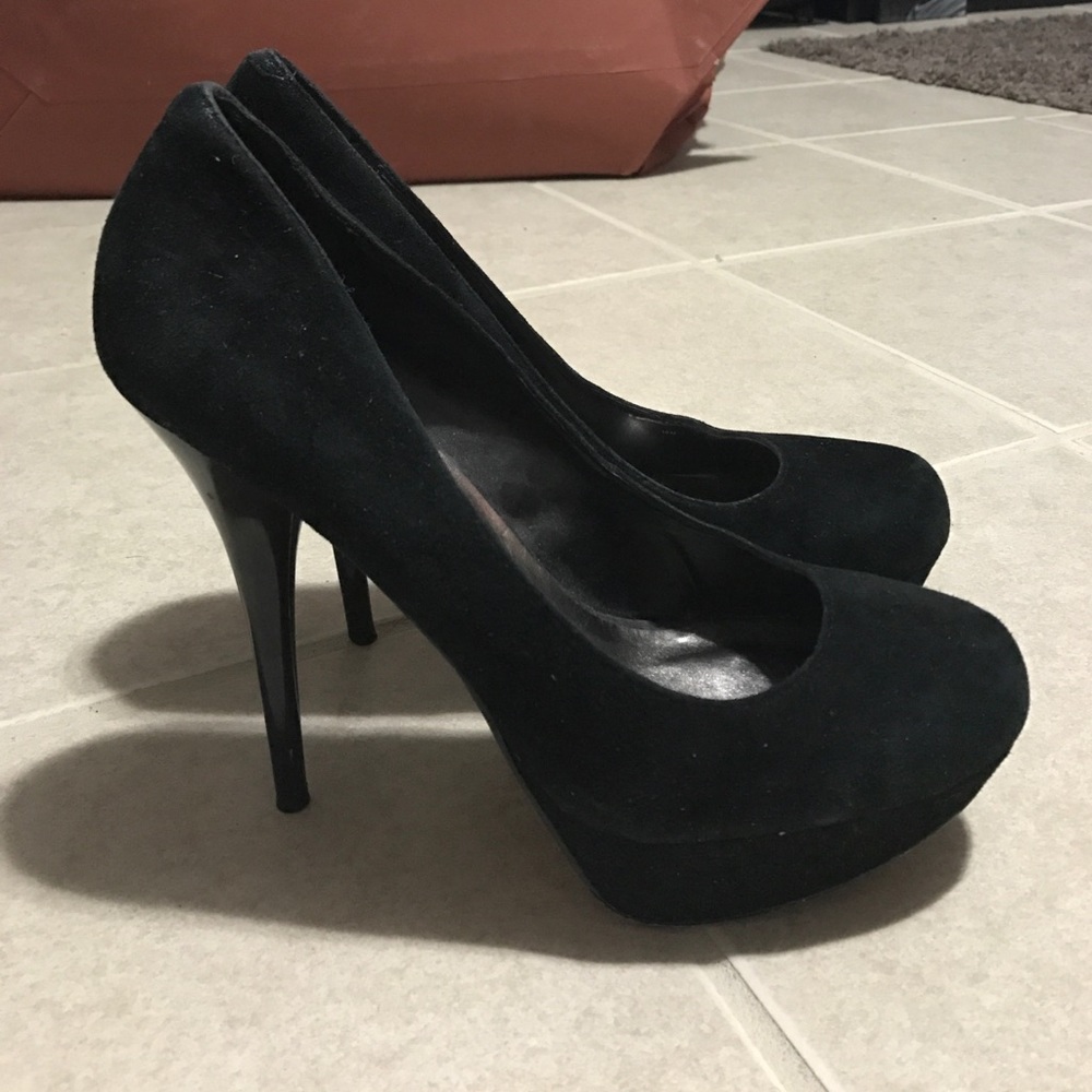 Black Suede Bakers Platform Pumps - Size 9.5-10