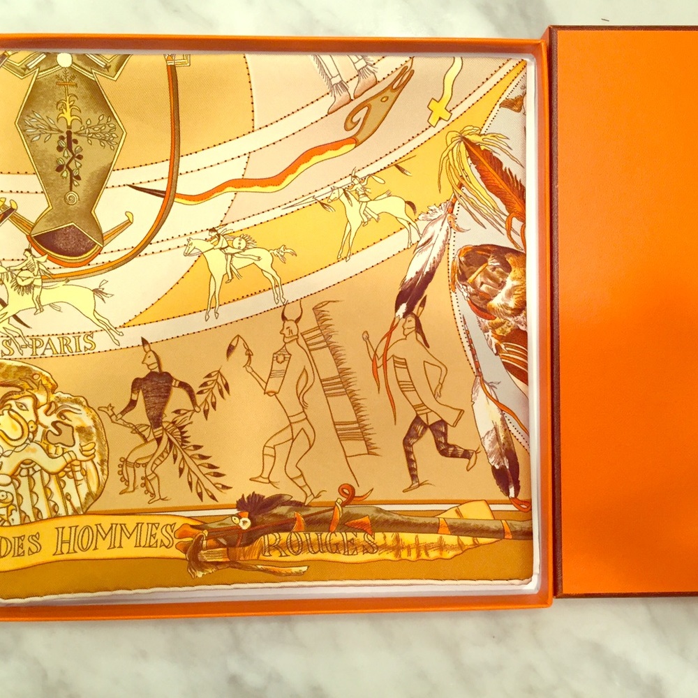 SOLD: 90cm Silk Scarf Les Mythologies des Hommes Rouges - Picture 2 of 3