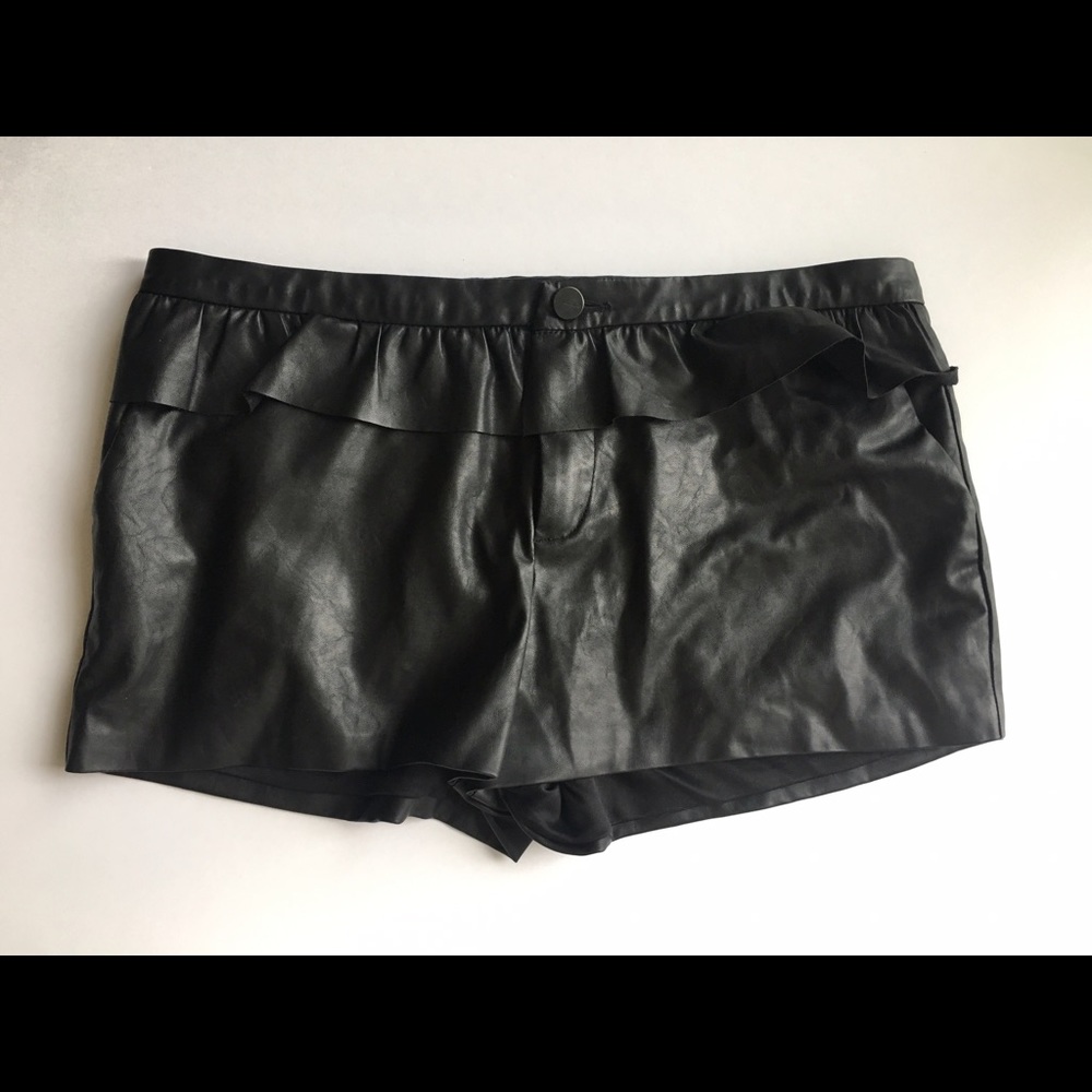 Zara black faux leather shorts with ruffle detail