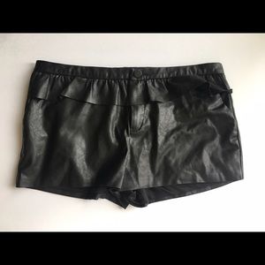 Zara black faux leather shorts with ruffle detail
