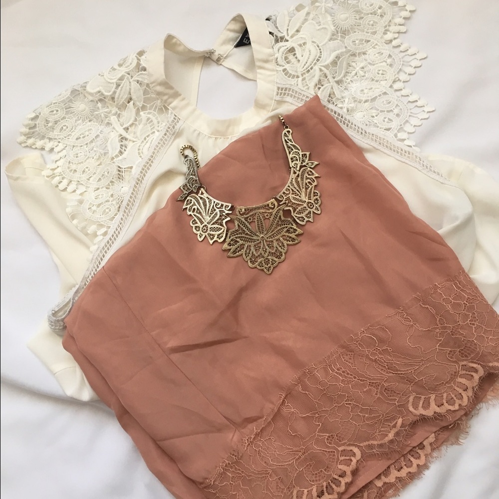 Peach Lace Trim Skirt