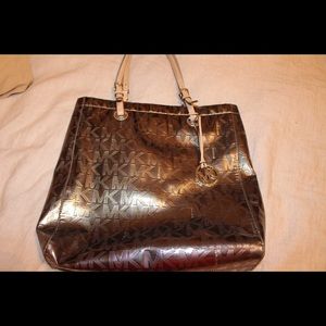 Silver Micheal Kors MK tote bag