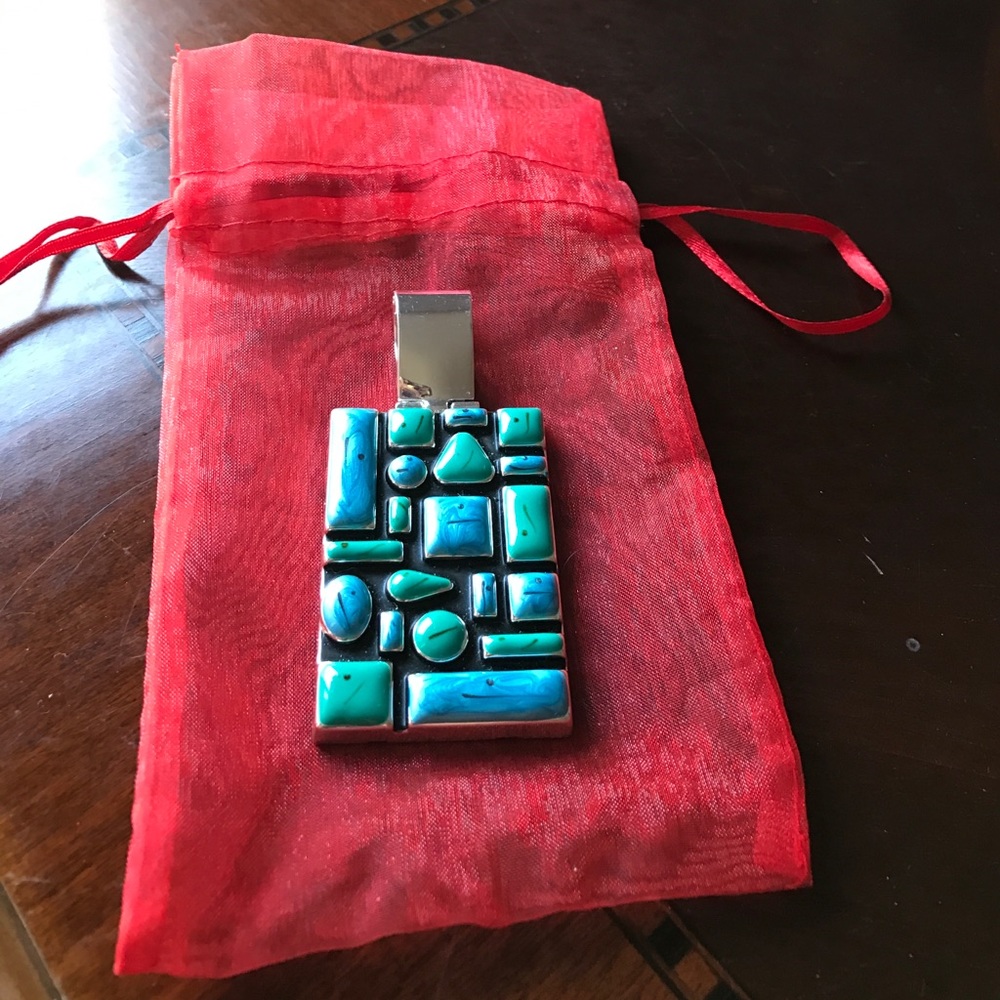 Silver Turquoise and Green Statement Pendant