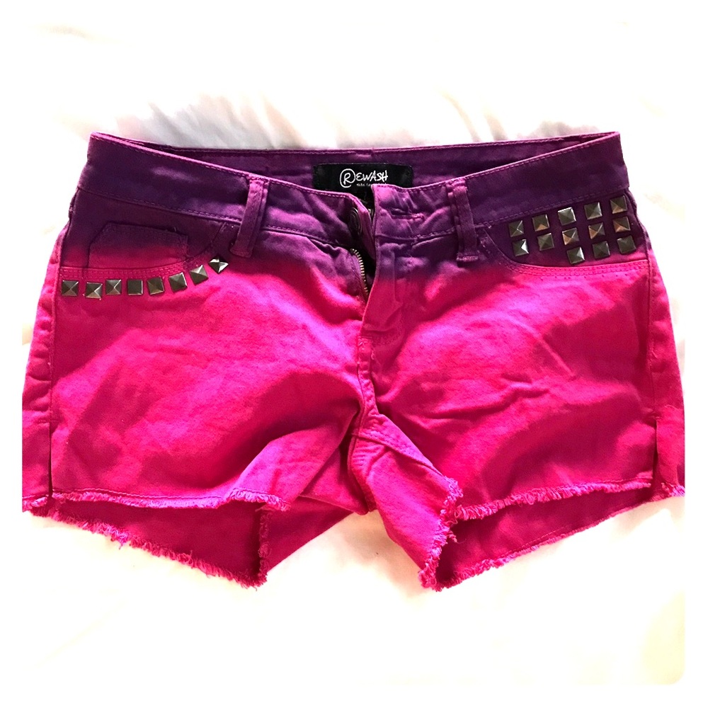 Denim ombré studded shorts