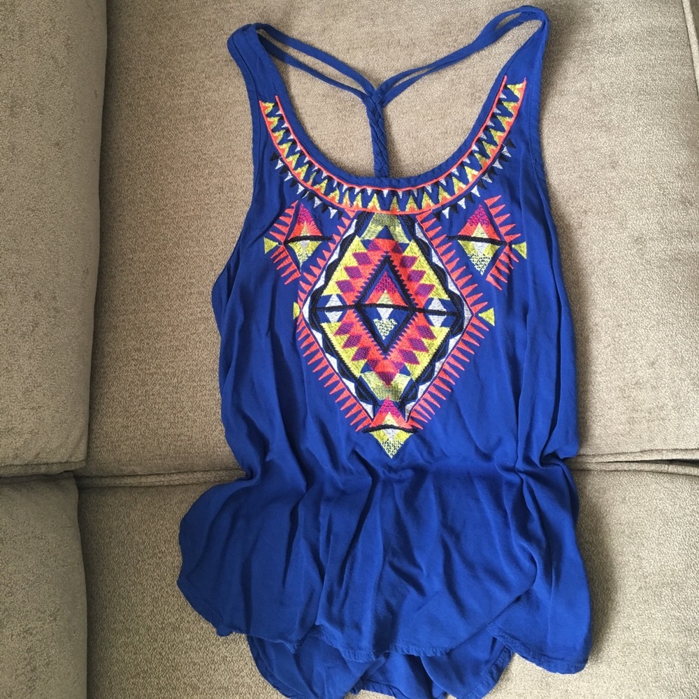 Women's printed racer back tank top.