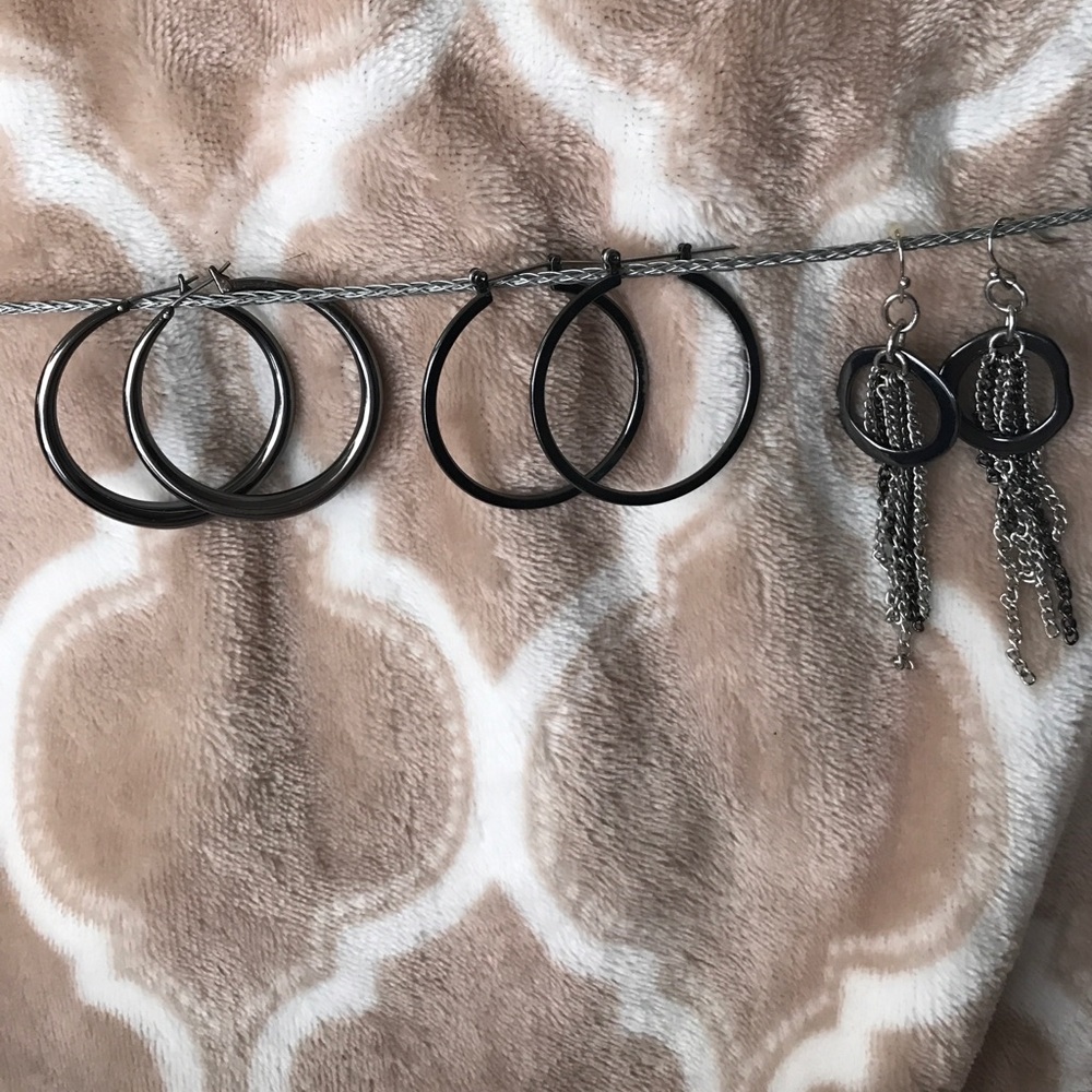 Silver Trio Earrings Set